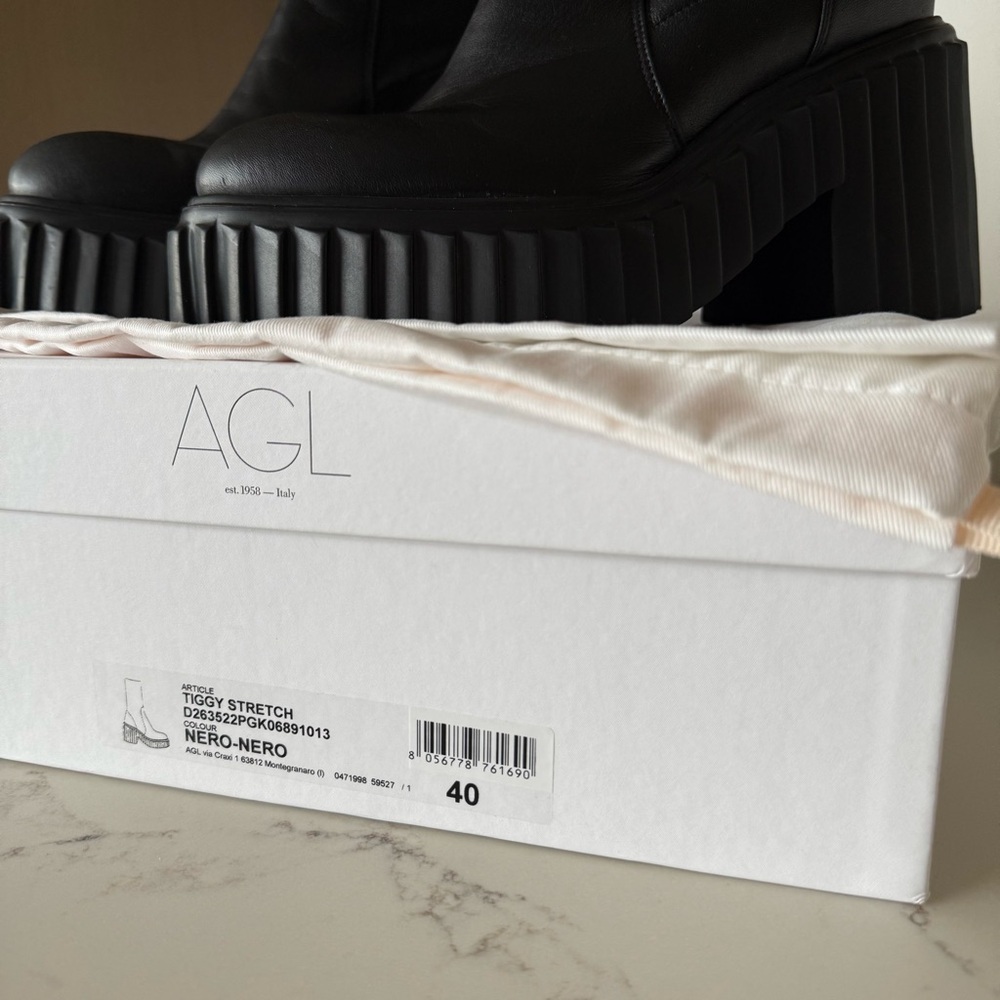 AGL Tiggy pull-on black stretch leather platform boots, 10 - Picture 4 of 17